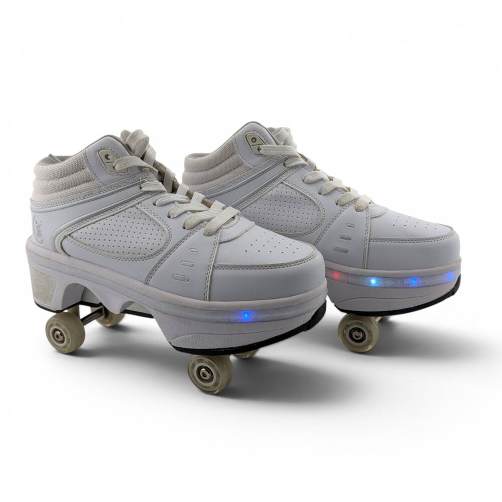 LED Light Up Platform Quad Roller Skates White EUR 39 Women's US 8 Pre-Owned